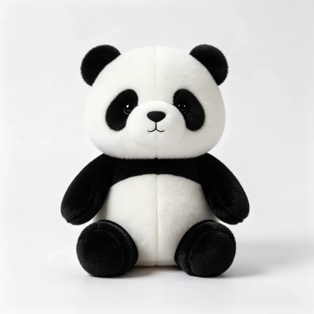 Panda Plush with Glittered Eyes front view with black ears and white belly