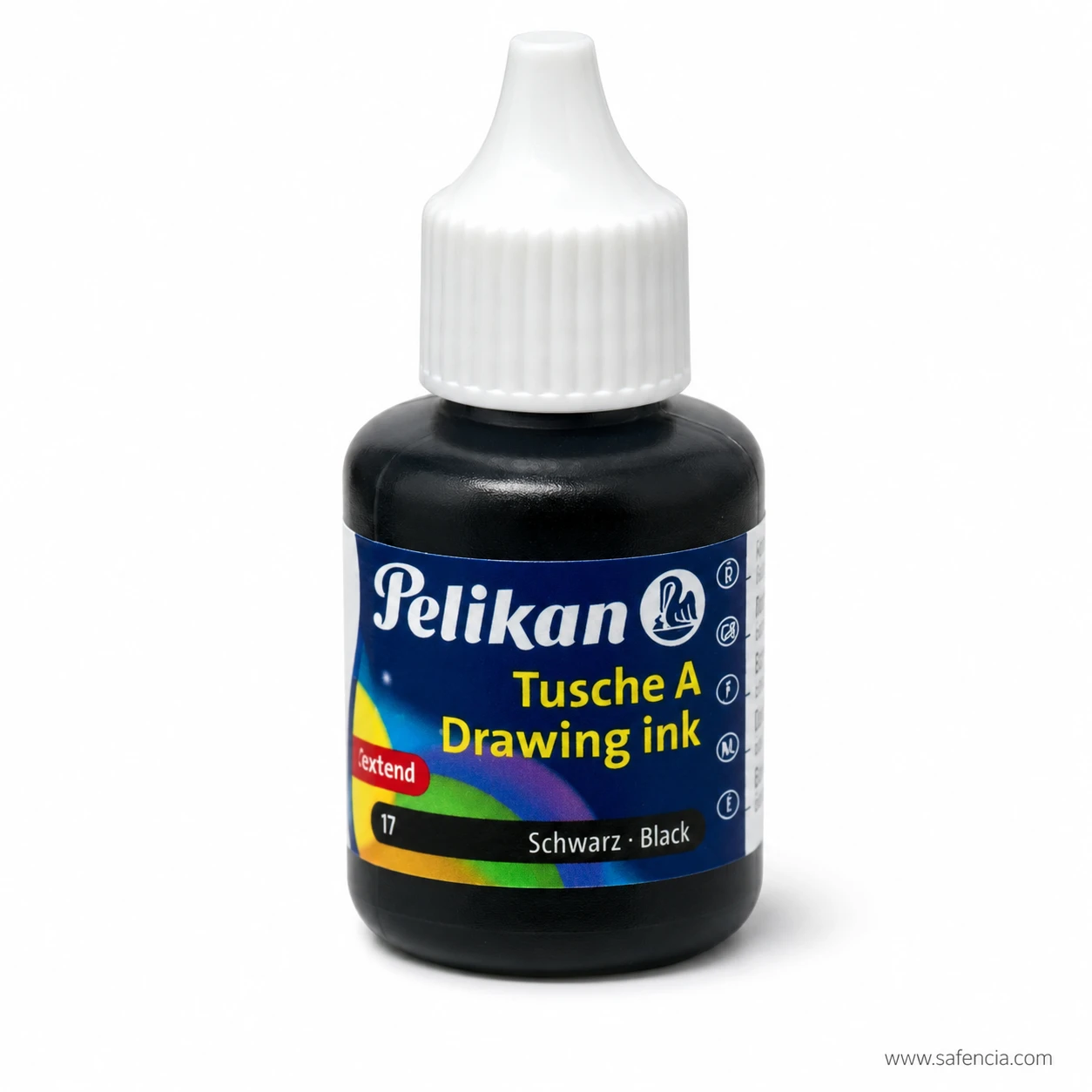 Pelikan drawing ink bottle seen closer with its ribbed white screw cap