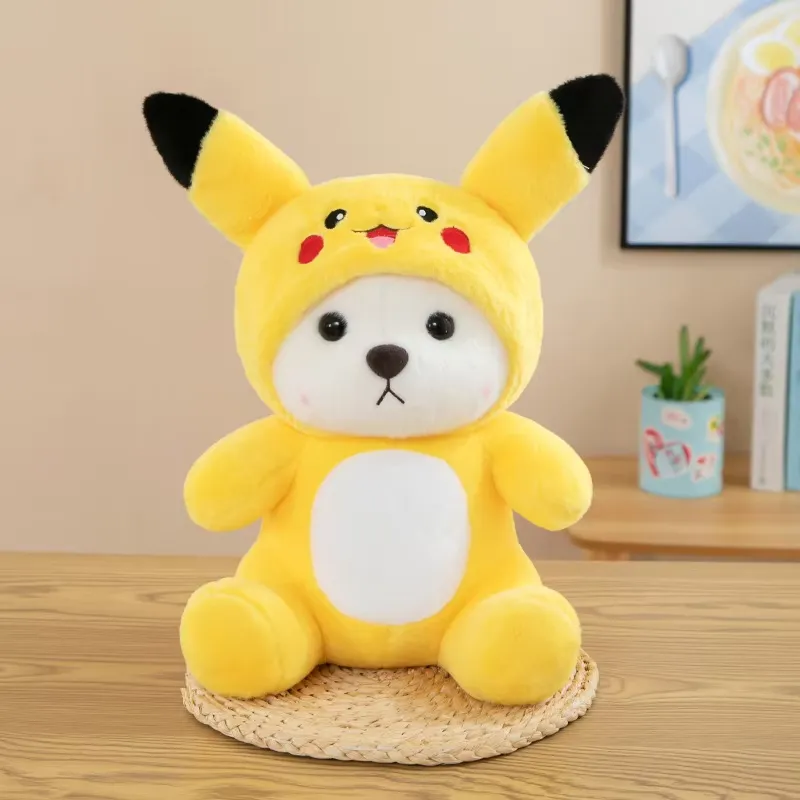 Pikachu Stuffed Bear Toy front view with yellow body and black tipped ears