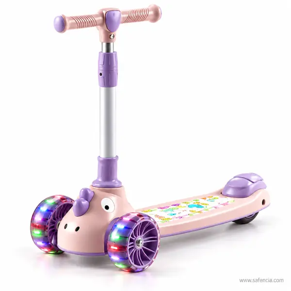 Pink Kids Scooty for Girls with Light-Up Wheels and Music