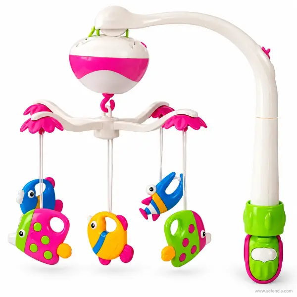 Pink Musical Cot Mobile with Fish and Birds