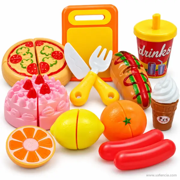 Pizza, Hot Dog and Cake Cutting Toy Set with Drink and Ice Cream