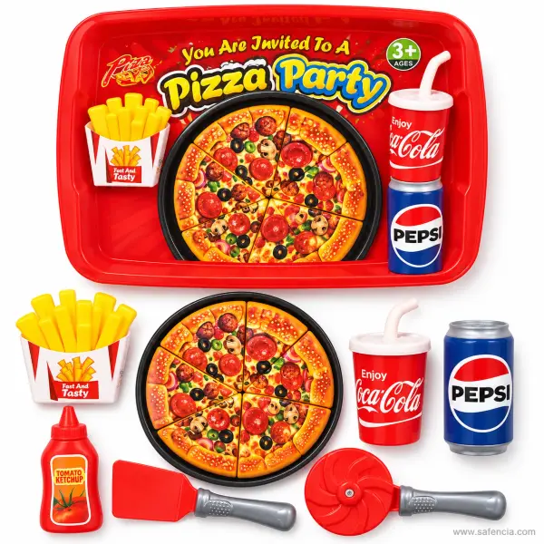 Pizza Party Cutting Toy Set with Tray, Pizza Cutter and Drinks