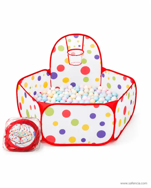 Polka Dot Pop-Up Ball Pit Tent for Kids with Basketball Hoop