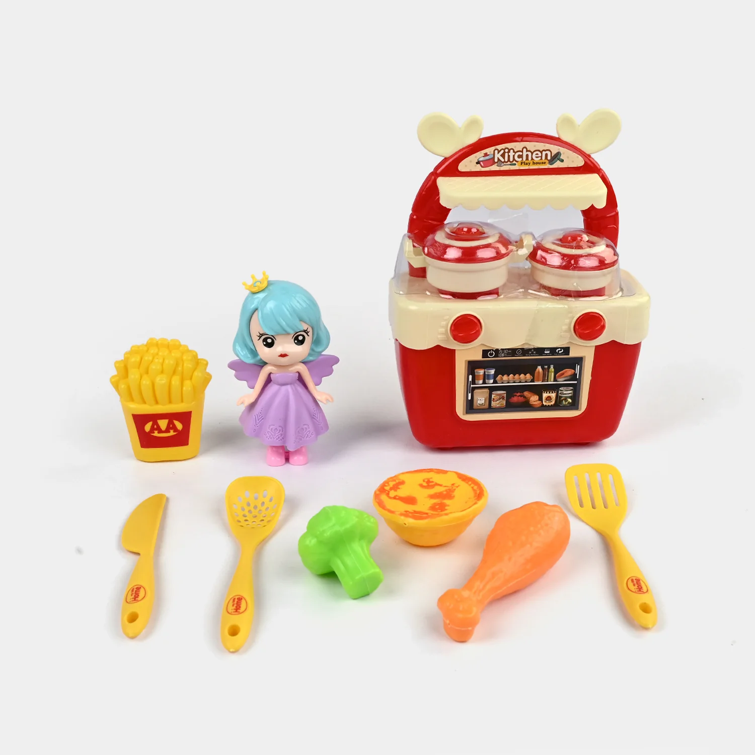 Pretend Play Kitchen Stove Set detail view - utensils and play food