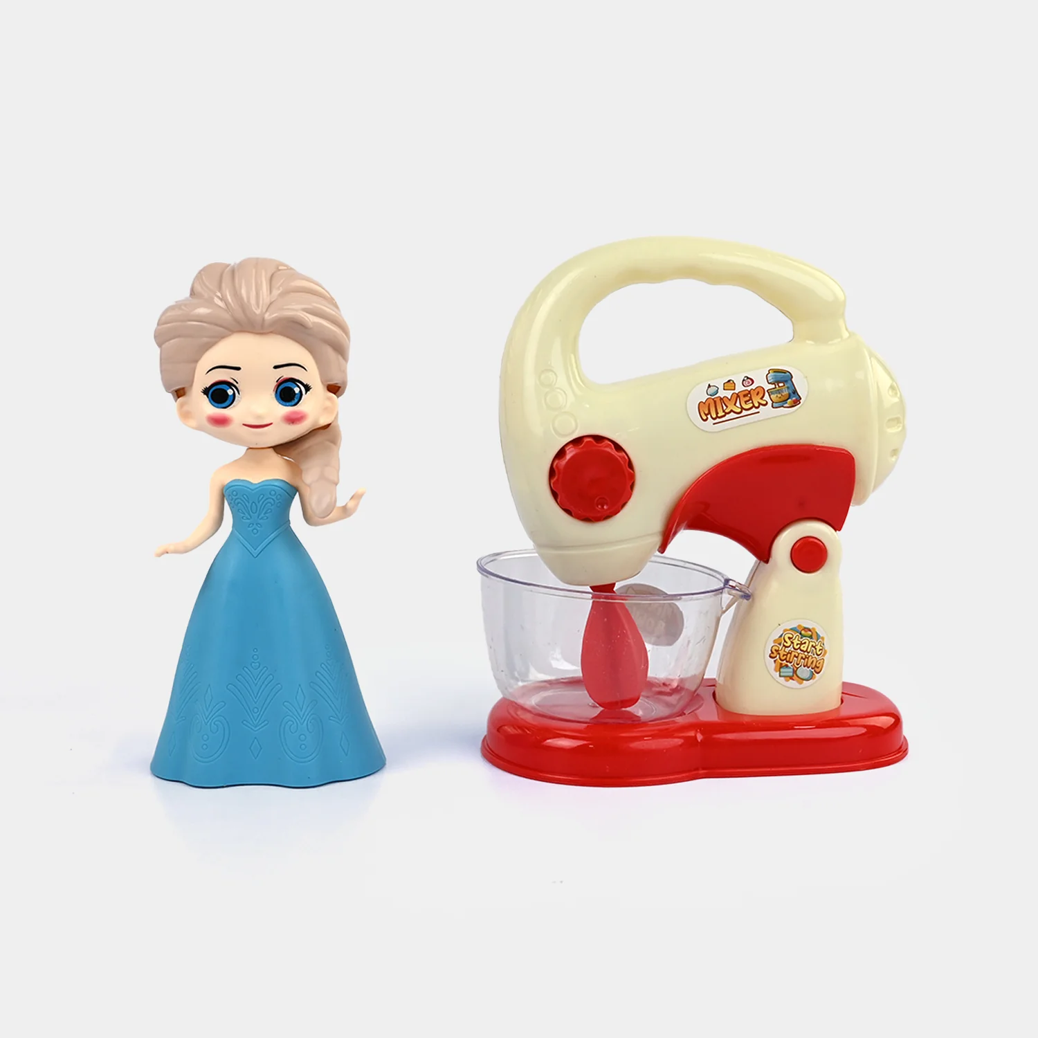 Princess Doll Kitchen Helper Set open view - doll, mixer, utensils and food