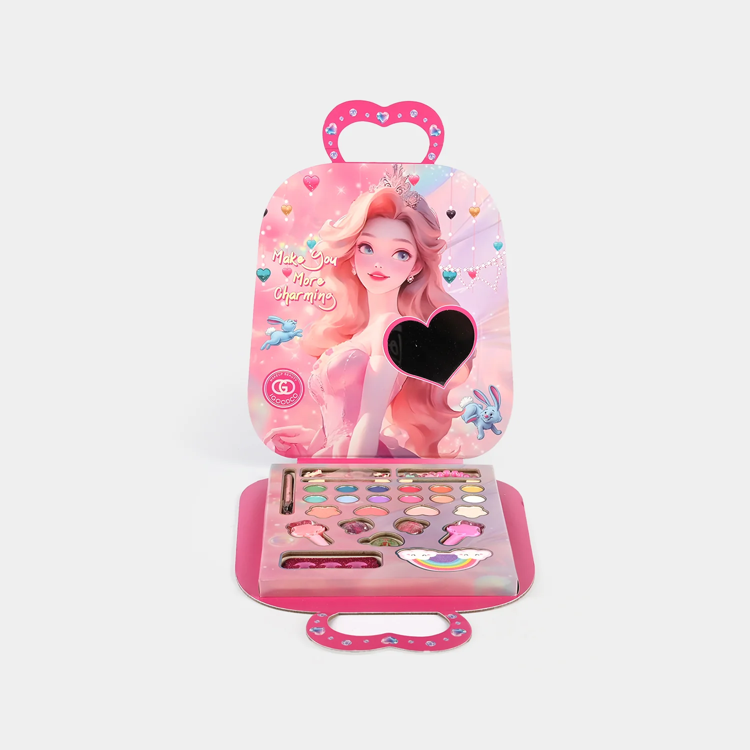 Princess Makeup Vanity Case for Girls side view - heart handle carry case