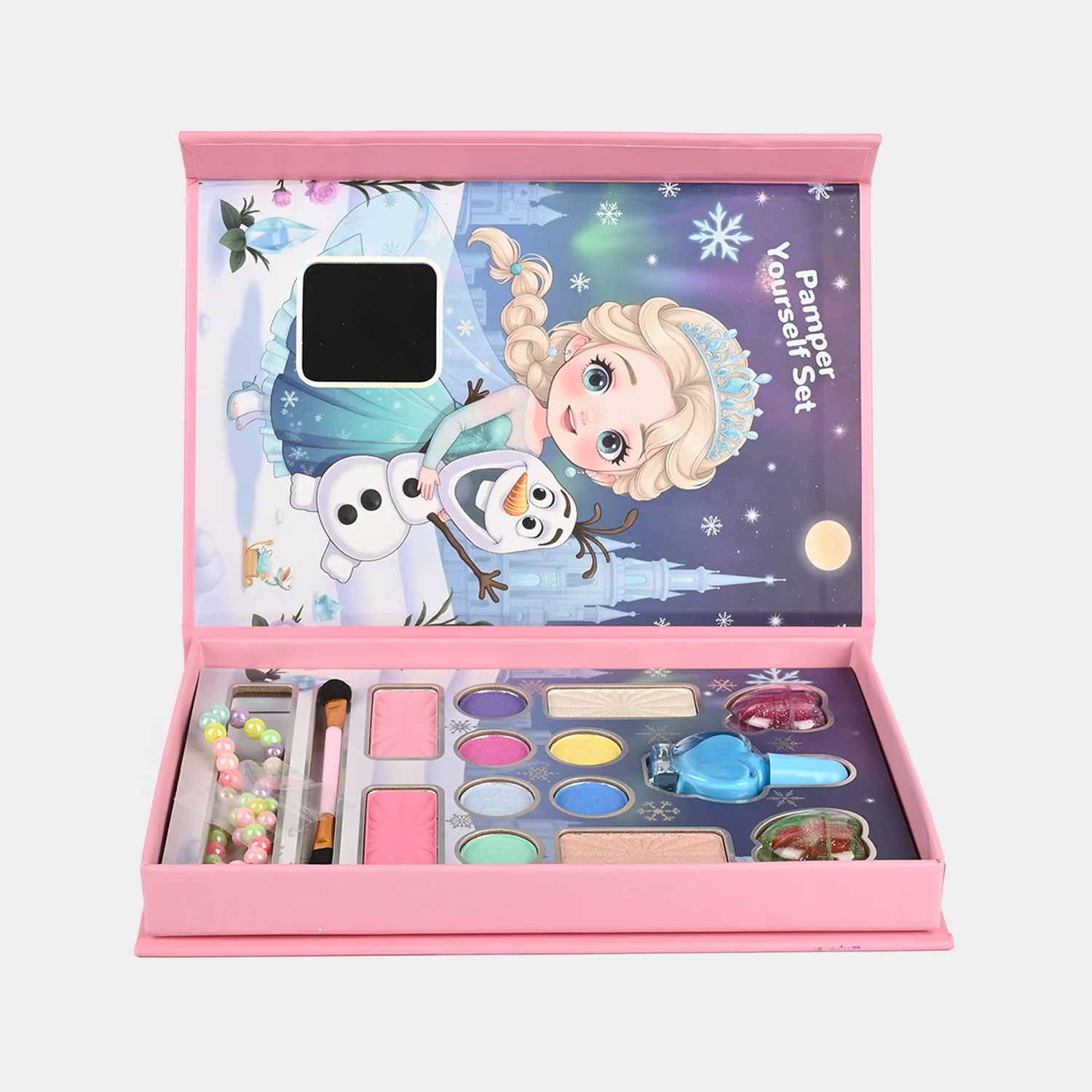 Princess Pamper Makeup Set for Girls box view - winter princess and snowman design