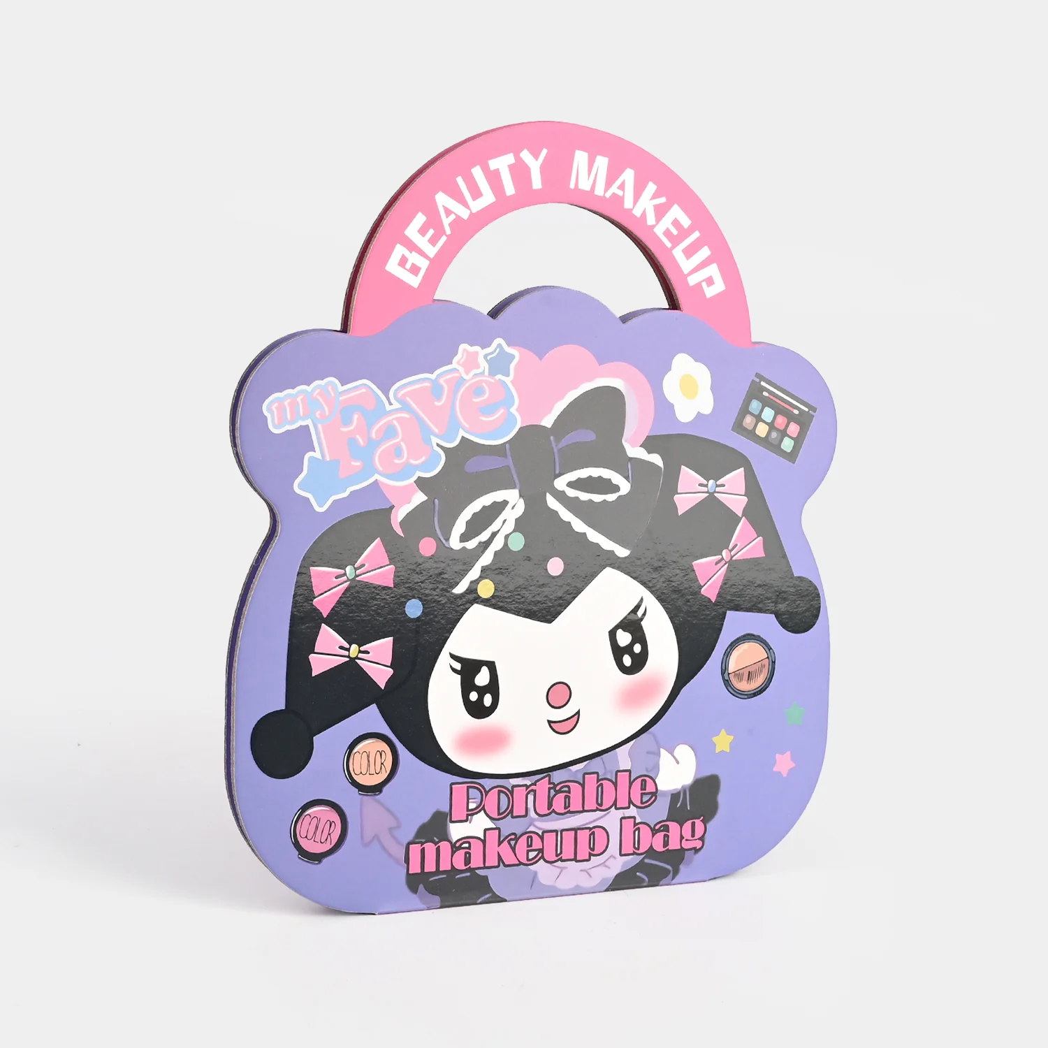 Purple Kitty Makeup Bag side view - carry handle bag case