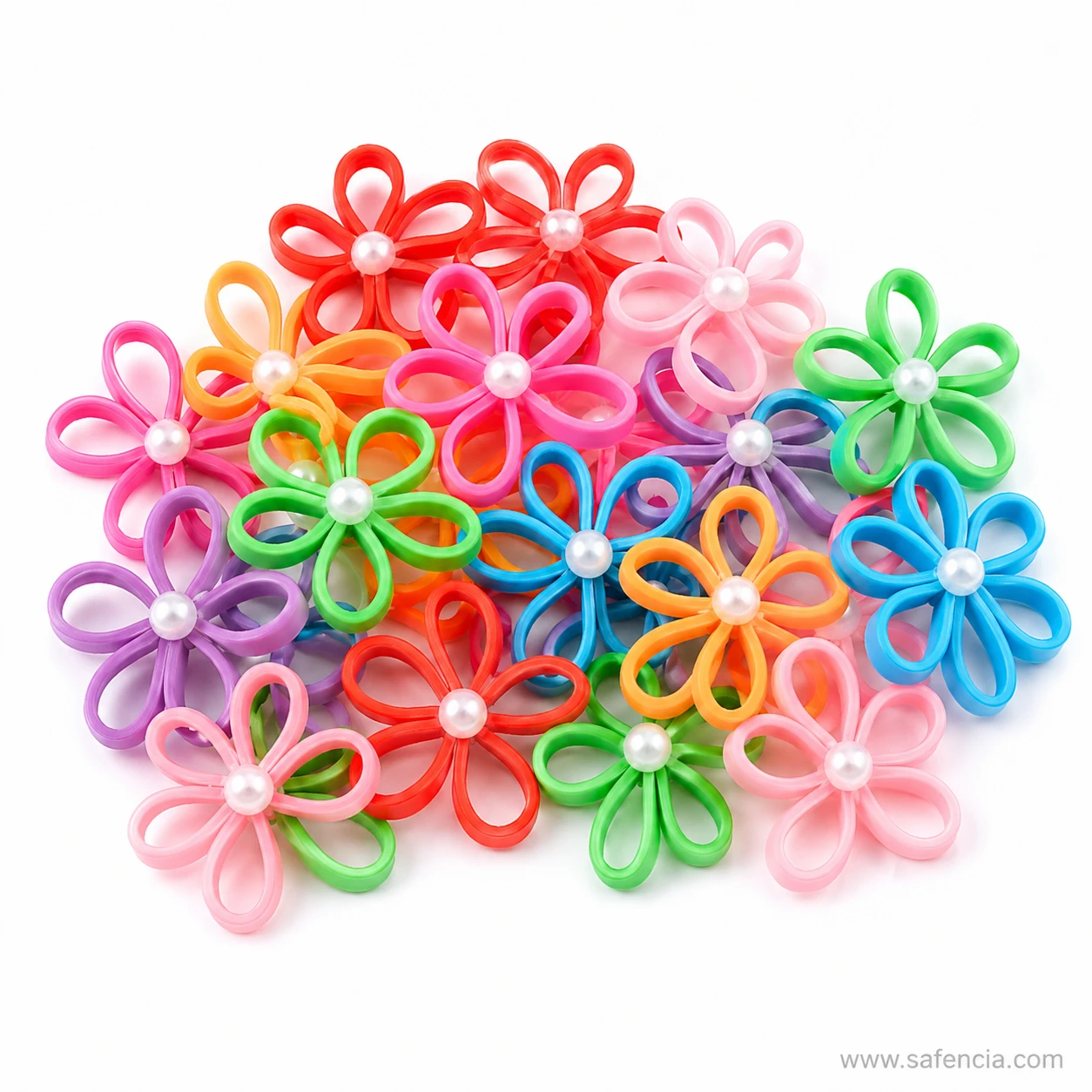 Marbled two-tone colouring detail on plastic loop craft flowers