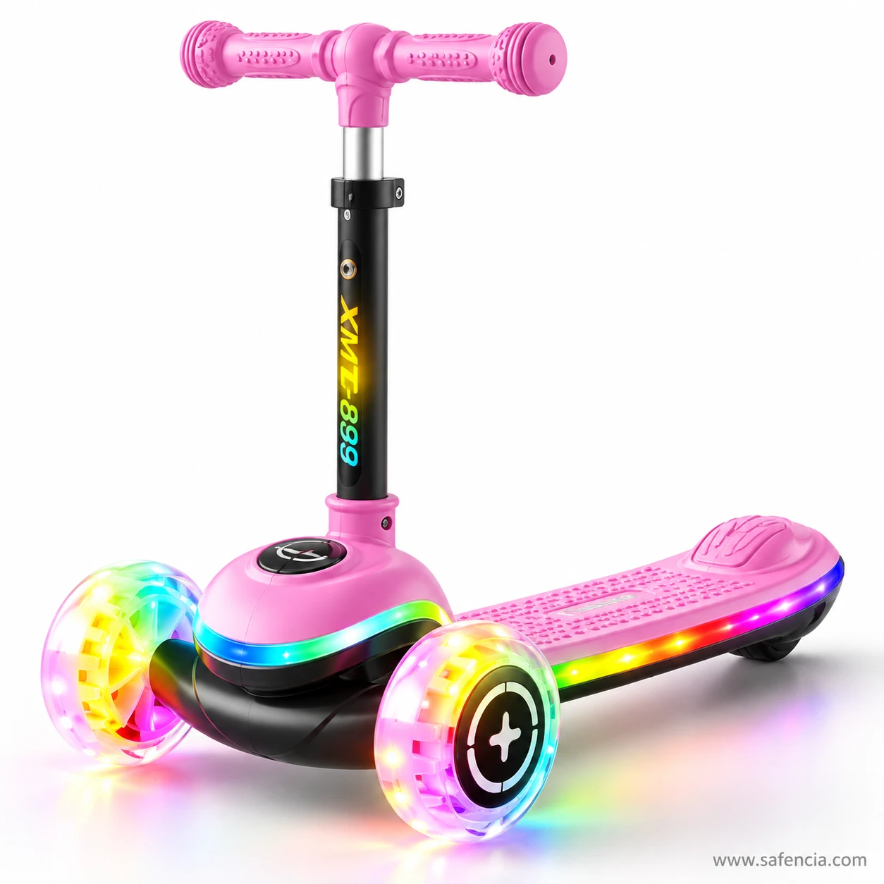 Pink rainbow LED deck kids scooty with pink handle and glowing front wheels