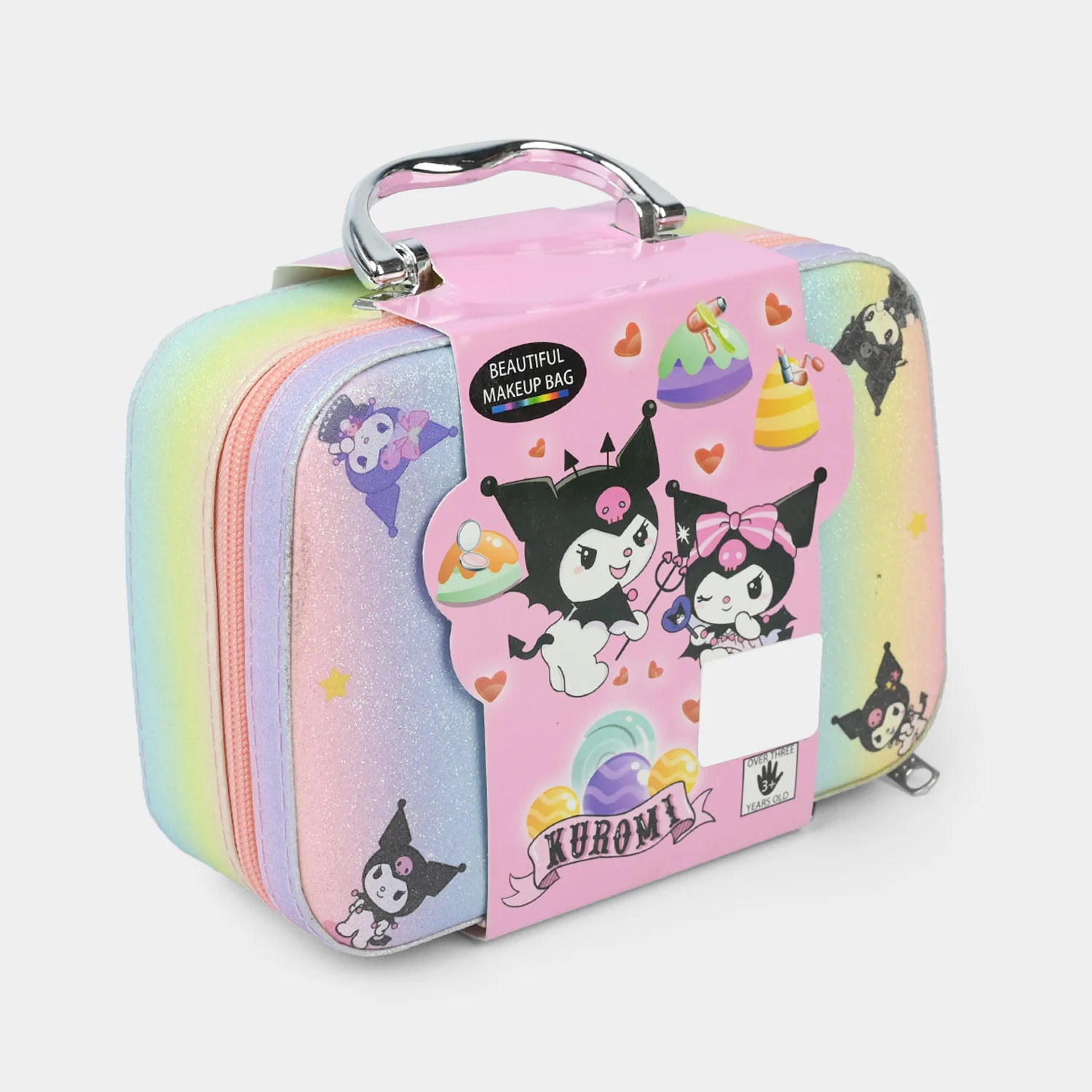 Rainbow Makeup & Nail Carry Case side view - carry handle case