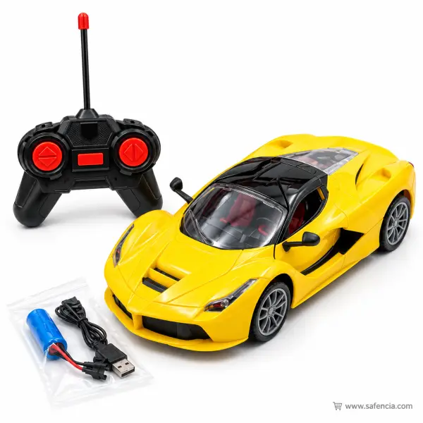 Remote Control Super Car 1:16 with Remote Opening Doors, Lights and Rechargeable Battery (Yellow)
