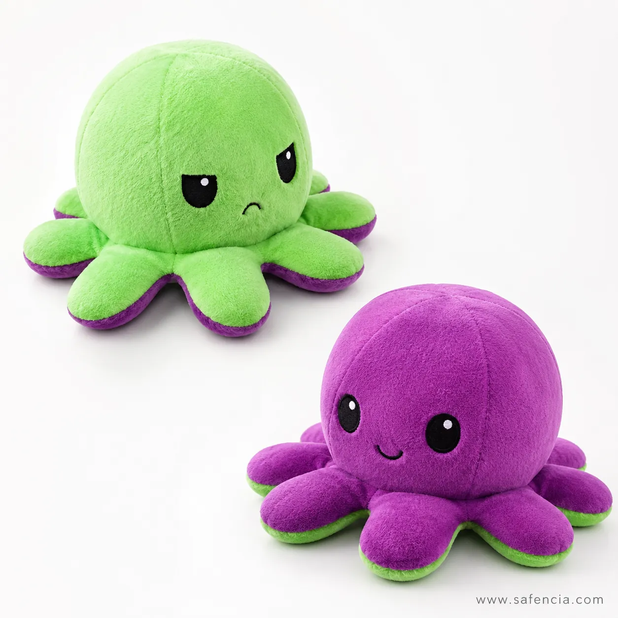 Reversible Flip Octopus Plush green and purple colour option with two mood faces