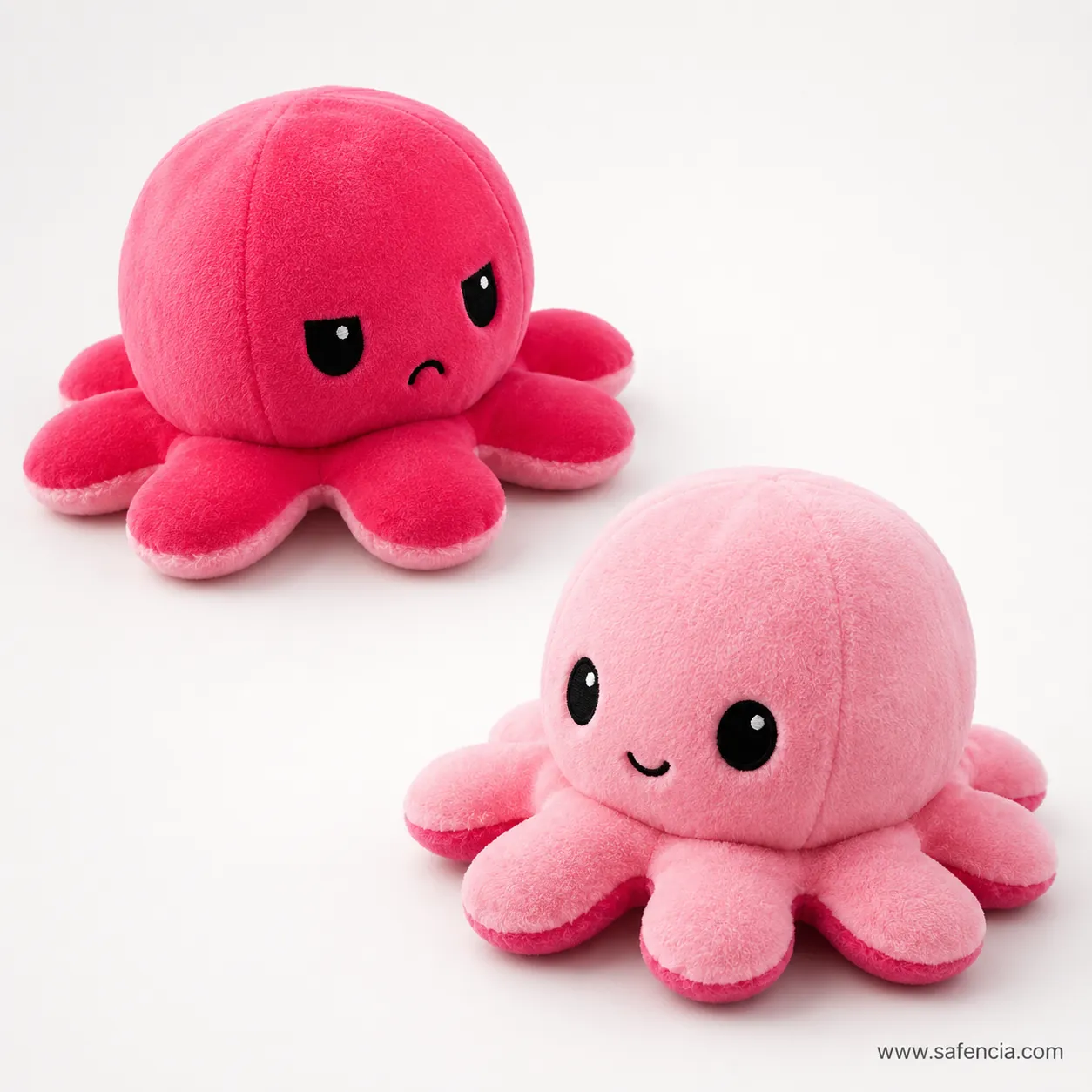 Reversible Flip Octopus Plush pink colour option with happy and sad mood faces