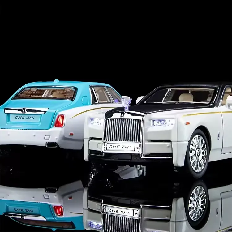 Rolls-Royce Phantom diecast models grouped in blue, black and white with lit interiors