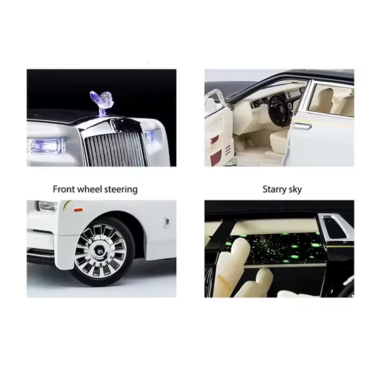Rolls-Royce Phantom diecast model feature graphic showing front wheel steering and starry sky lighting