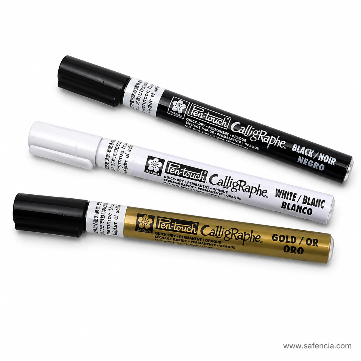 Pen-touch Calligrapher markers laid flat showing the printed specification