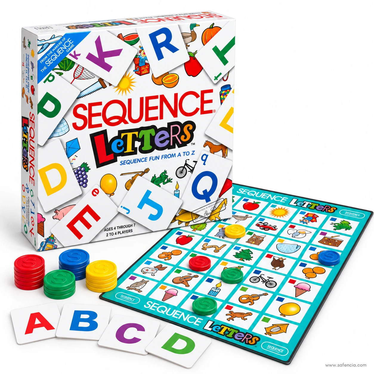 Sequence Letters alphabet picture board with chips placed on matching pictures and letter cards