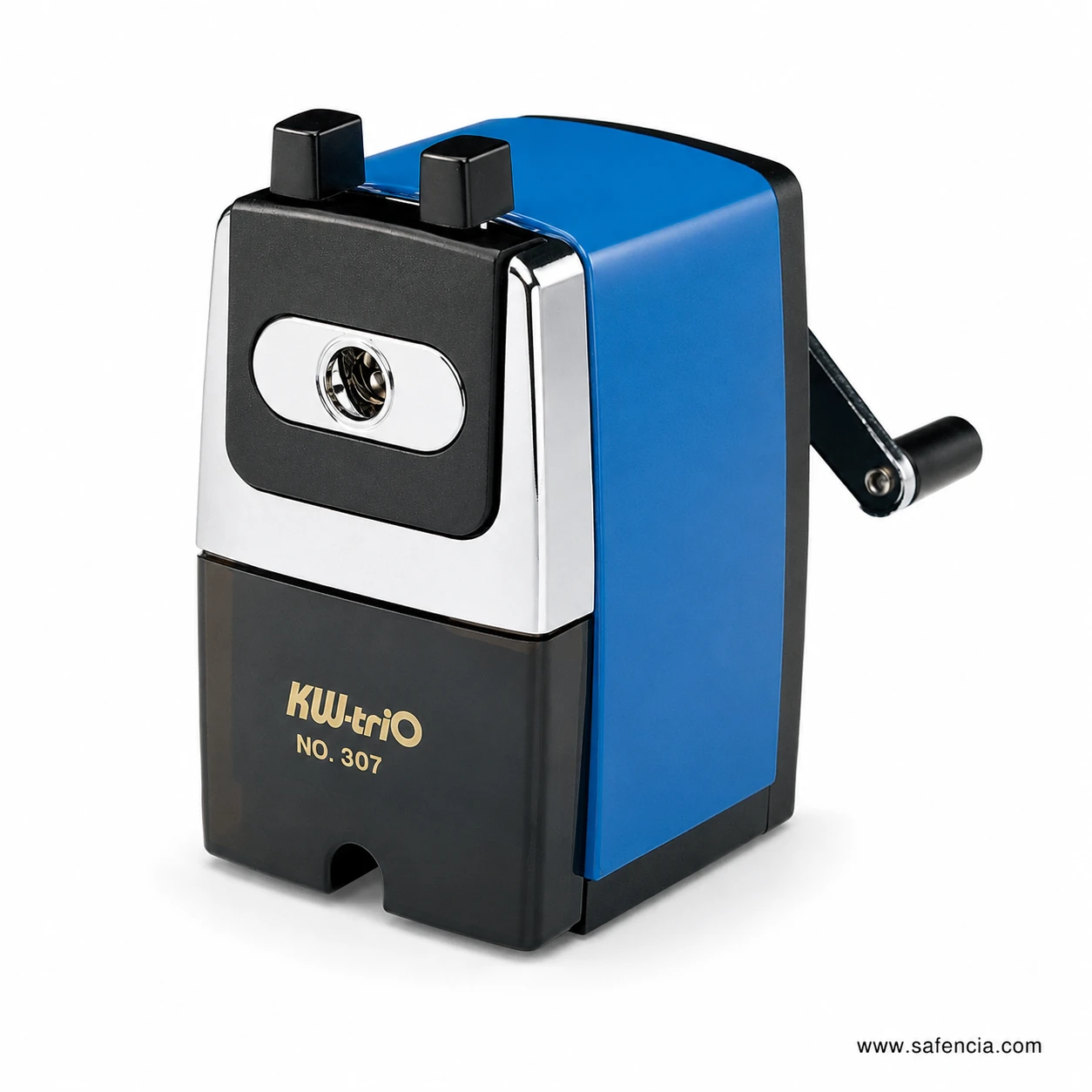 KW-triO No.307 pencil sharpener machine with bright blue side panel and silver front trim