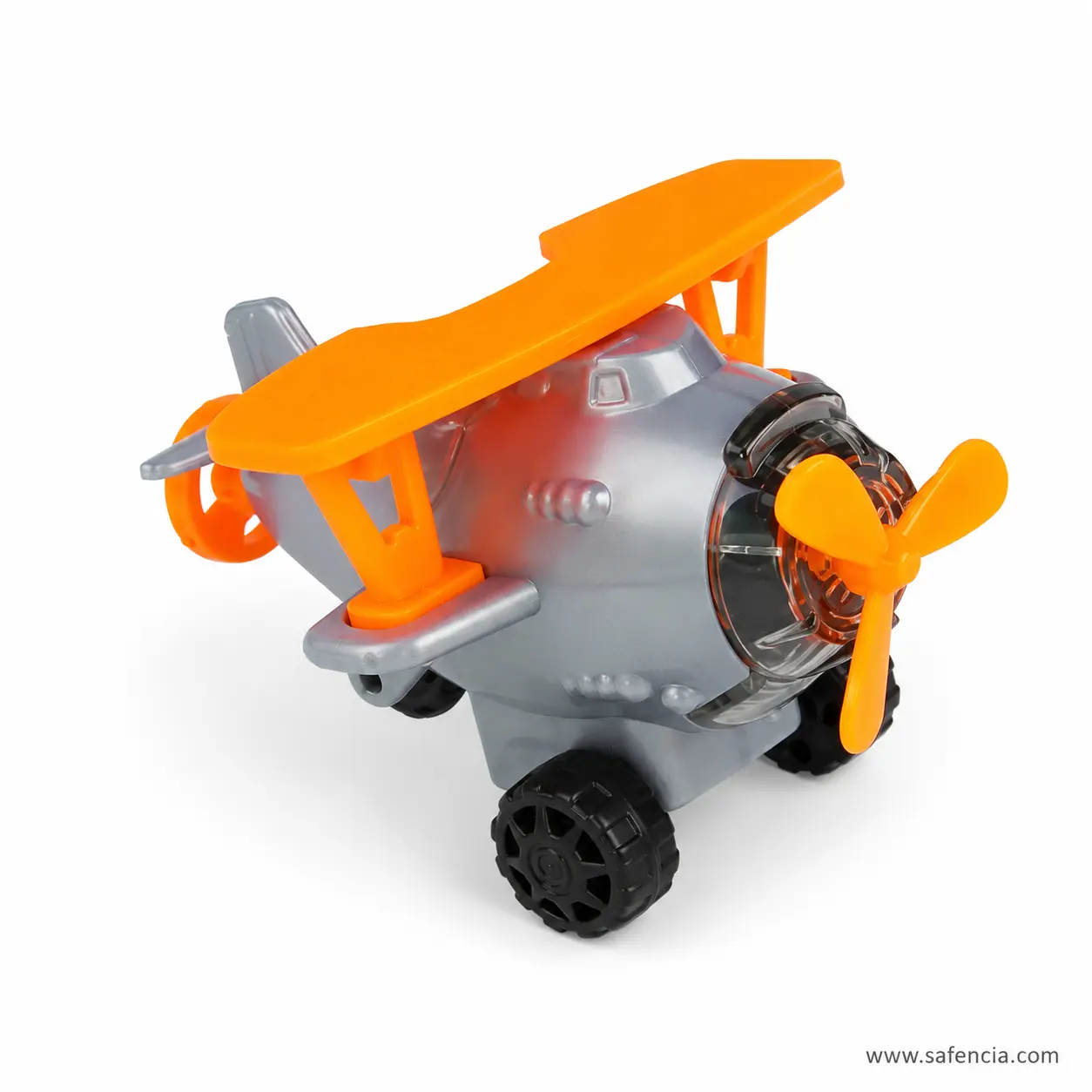 Orange and silver-grey YL221630 fancy helicopter sharpener with front propeller and landing wheels