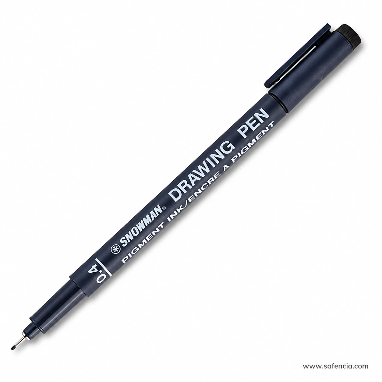 Snowman Drawing Pen 0.4 mm uncapped showing the metal-collared tip