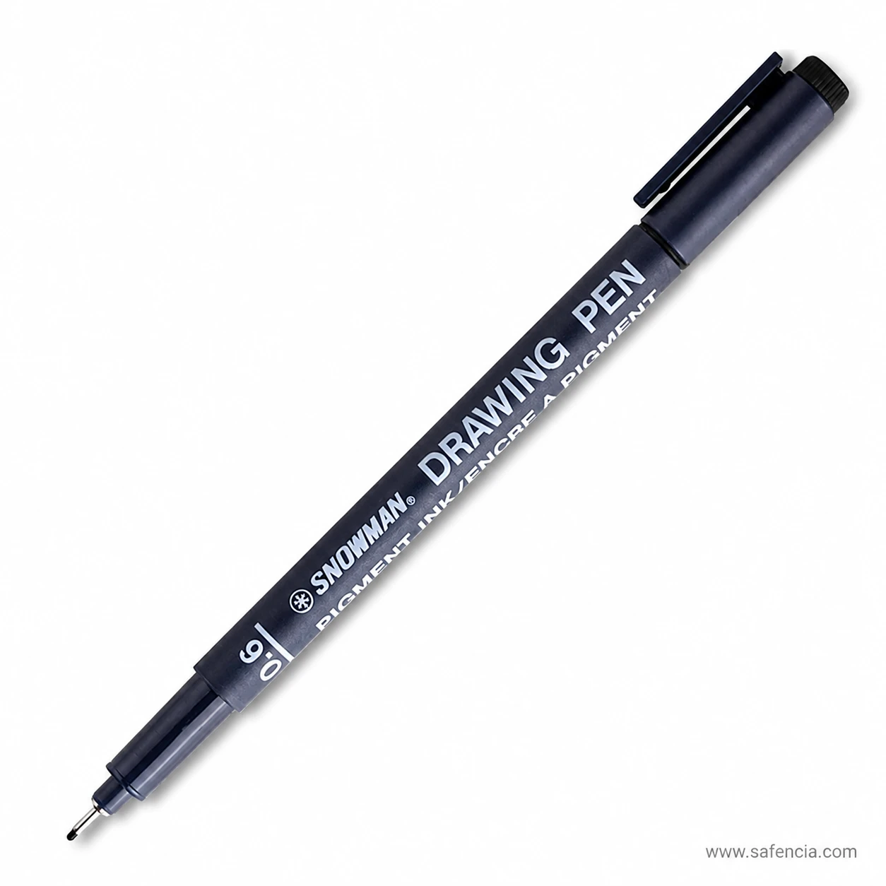 Snowman Drawing Pen 0.6 mm at an angle with pigment ink printed on the barrel