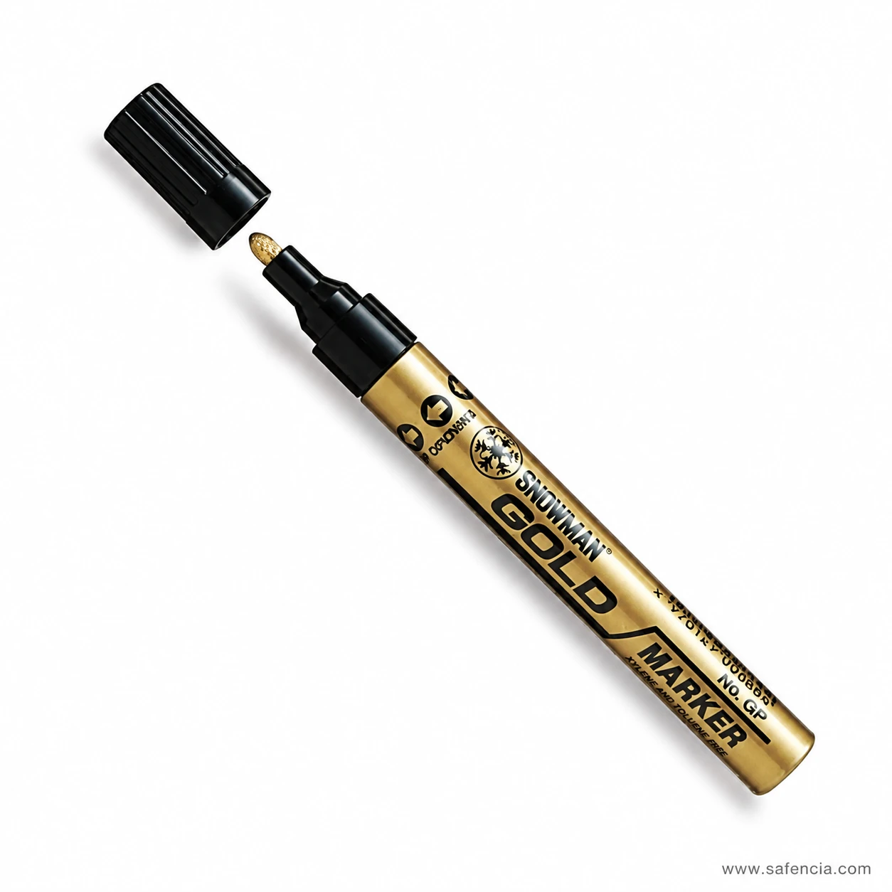 Snowman Gold Marker barrel showing printed brand name and permanent type ink label