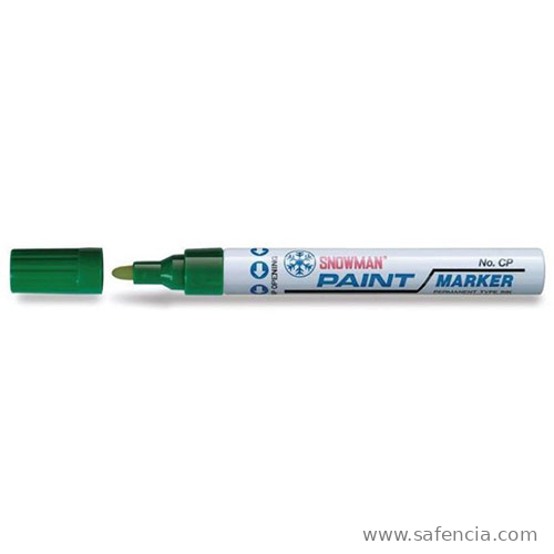 Snowman green Paint Marker with cap removed showing the round tip