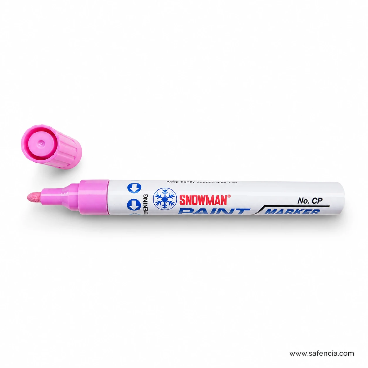 Snowman pink Paint Marker with cap removed showing the round tip