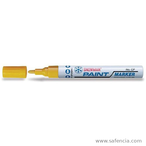 Snowman yellow Paint Marker with cap removed showing the round tip