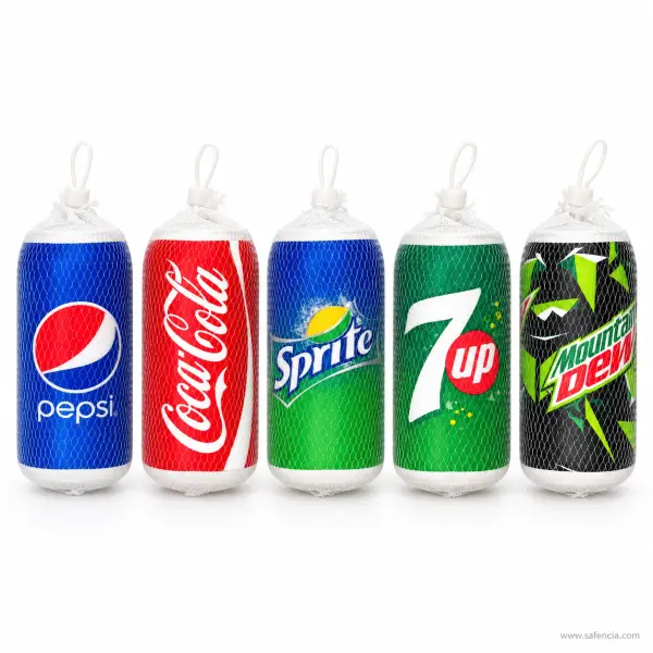 Soda Can Squishy in Mesh Net — Bendable Cola Can Squeeze Toy