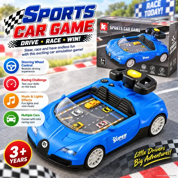 Sports Car Steering Racing Game with Music, Lights and Moving Road