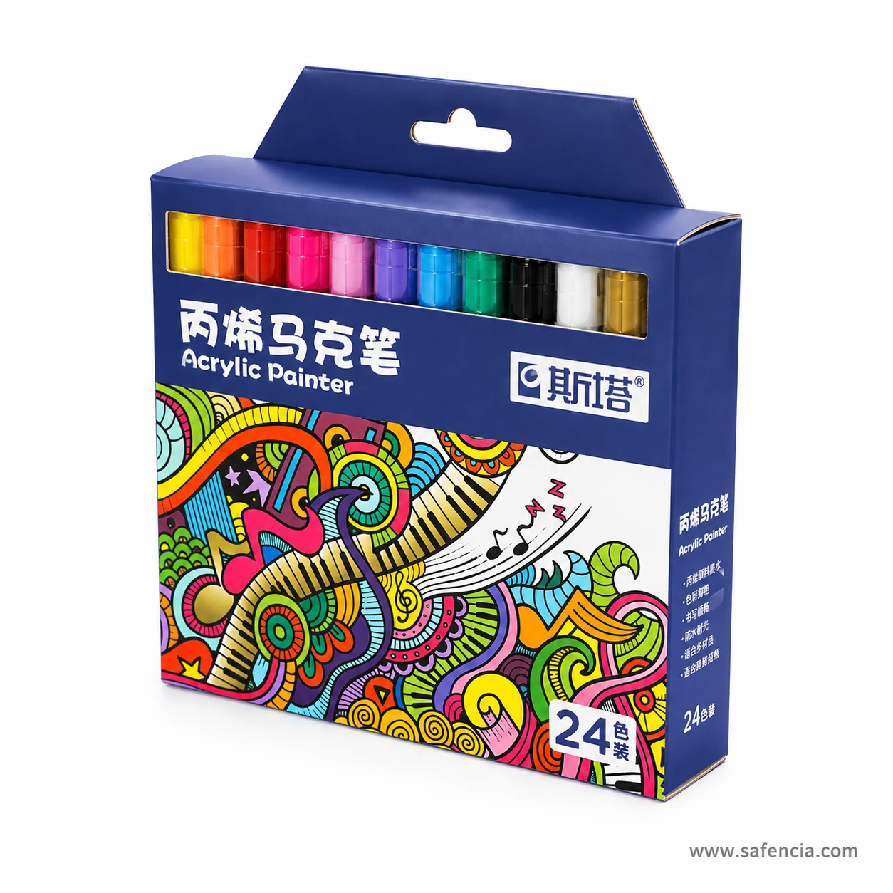 Side view of the STA Acrylic Painter 24 colour carton with the range visible