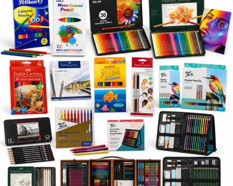 Colour pencils collection — Pelikan, Goldfish and Faber-Castell colour pencil sets and artist tins