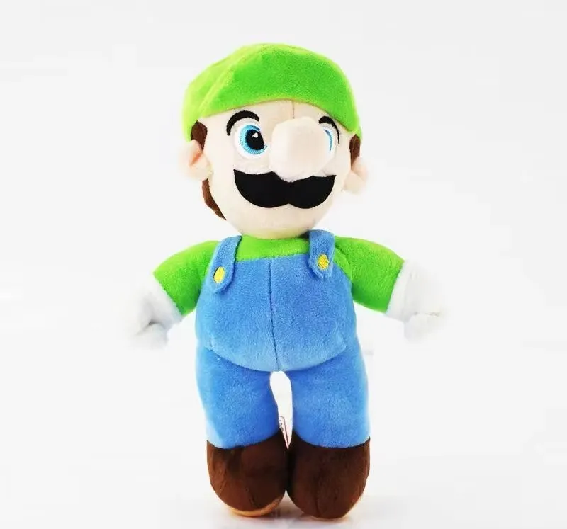 Super Mario Plush Toy green cap front view with soft blue overalls