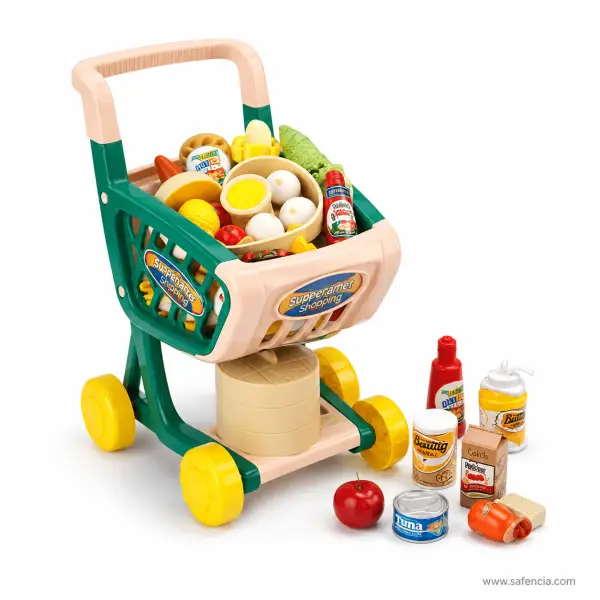 Supermarket Trolley Grocery Play Set for Kids — 46 Piece Push Cart
