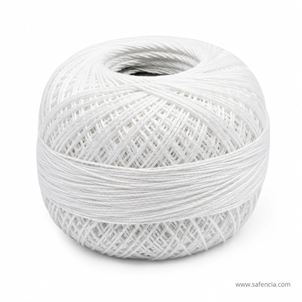 White thread ball showing the hollow centre core opening at the top
