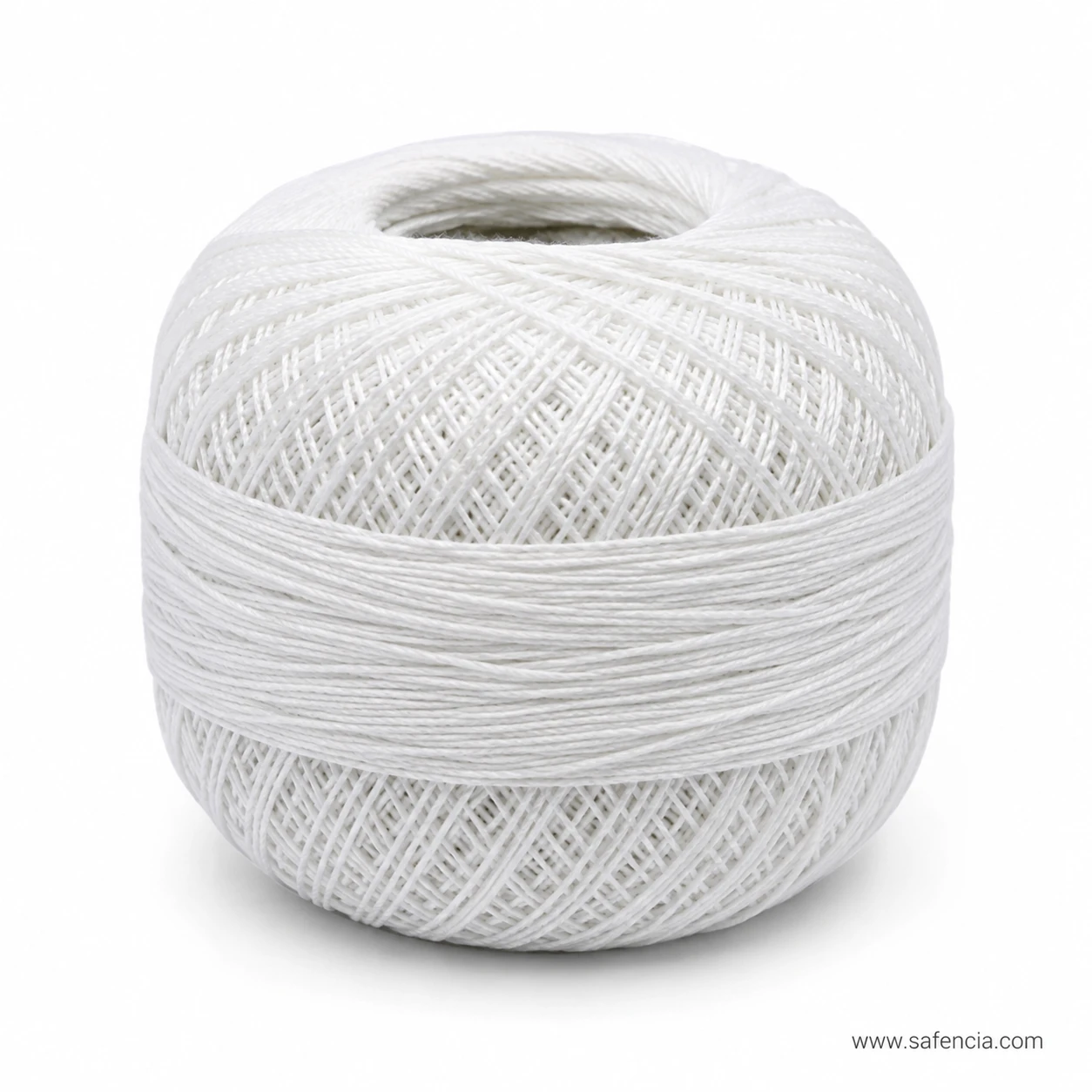 Fine smooth winding on a white craft thread ball for crochet work