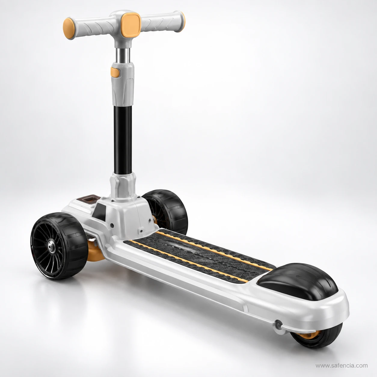 Rear three-quarter view of the SUV style kids scooty showing the black grip deck and mudguard