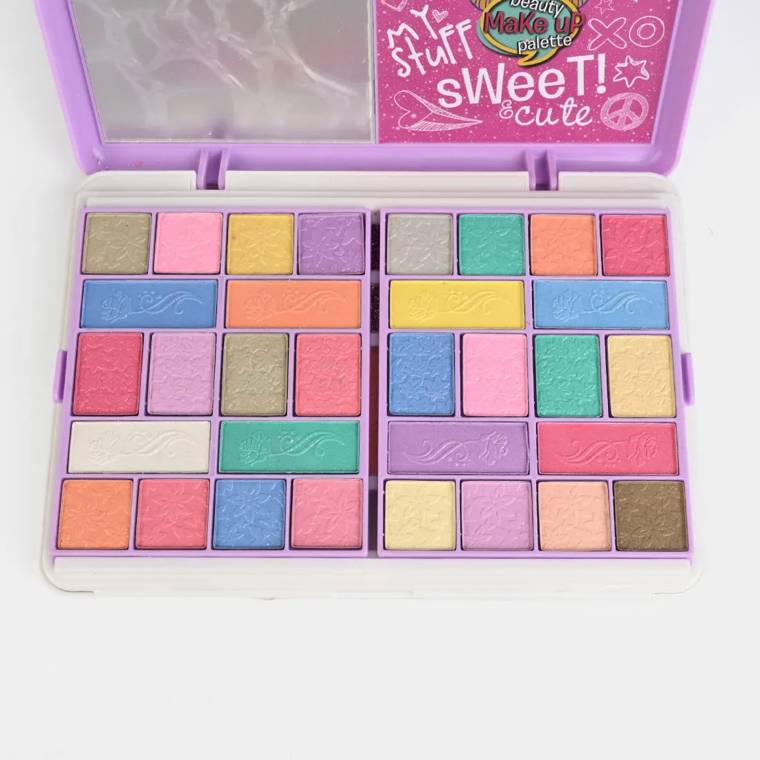 Sweet & Cute Eyeshadow Palette open view - around two dozen pastel shades