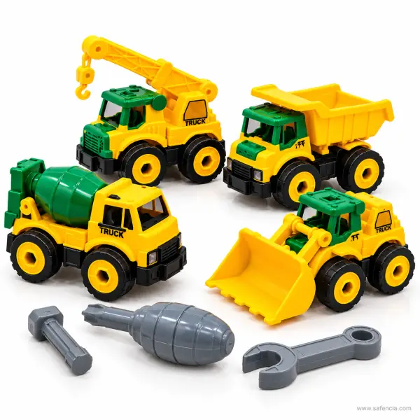 Take Apart Construction Truck Toys, Set of 4 with Screwdriver and Wrench: Crane, Dump Truck, Mixer and Loader