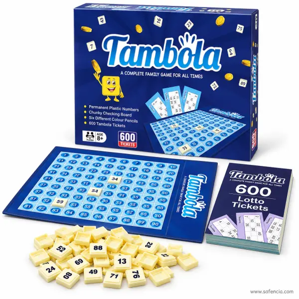Tambola Family Game Set with 600 Tickets and 90 Plastic Numbers