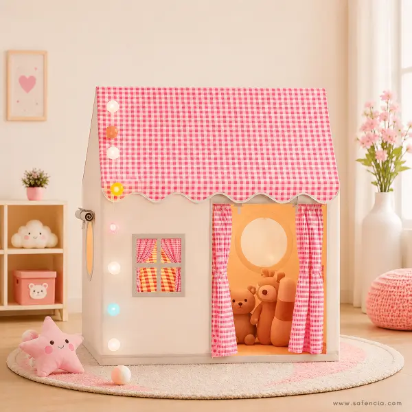 Pink Gingham Cottage Playhouse Tent for Kids