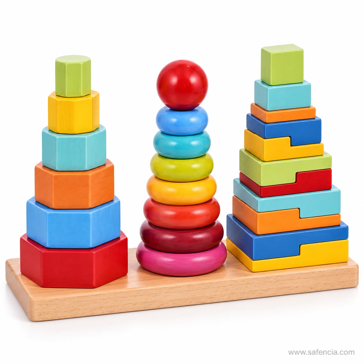 Angled view of the stacking tower showing the square column built from pairs of stepped interlocking blocks