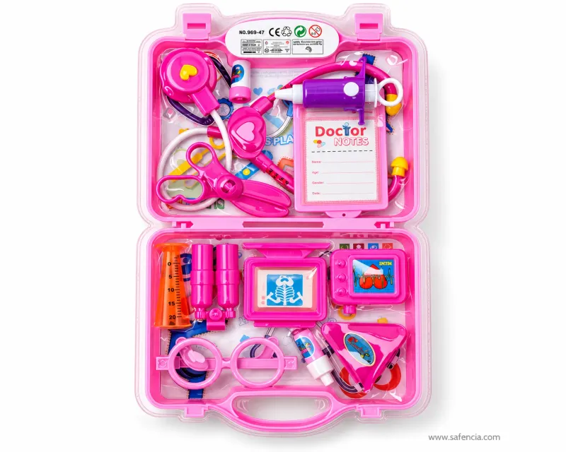 Doctor sets category — pink doctor kit open in its carry case with a stethoscope, syringe, Doctor Notes pad and x-ray viewer in Pakistan