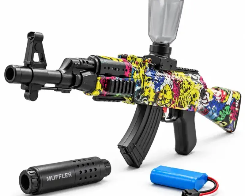 Gel blasters category — AK47 gel blaster orbeez gun in a graffiti print with a clear hopper in Pakistan