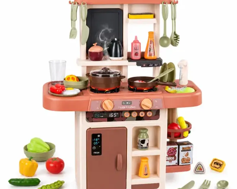 Kids kitchen sets category — floor-standing play kitchen with an extractor hood and pretend food in Pakistan