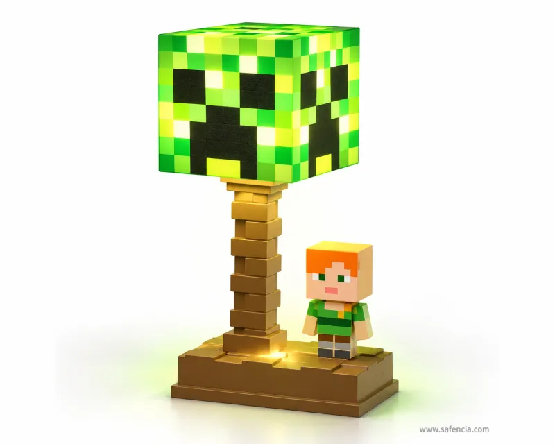 Kids night lamps category — Minecraft creeper table lamp glowing green with an Alex figure in Pakistan