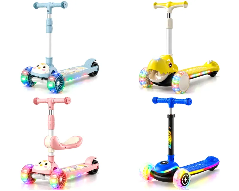 Kids scooty in Pakistan — three-wheel scooties with seats, light-up wheels and kick scooters
